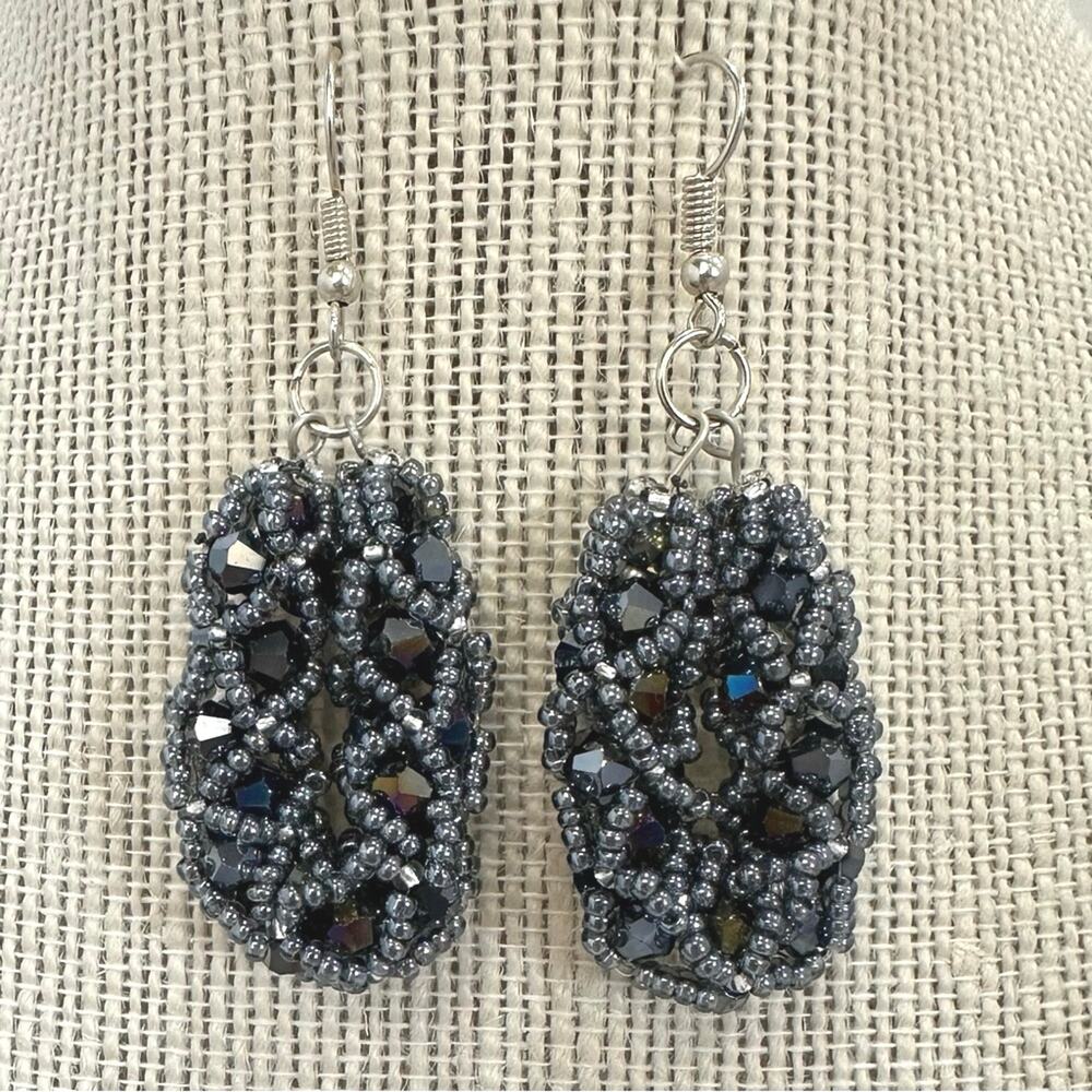 NEW Handmade Crystal and seed bead earrings snd bracelet. Blue and silver